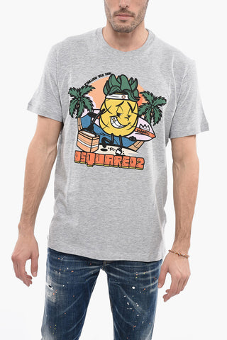 Crew Neck Cotton Blend Cool Fit T-Shirt with Print