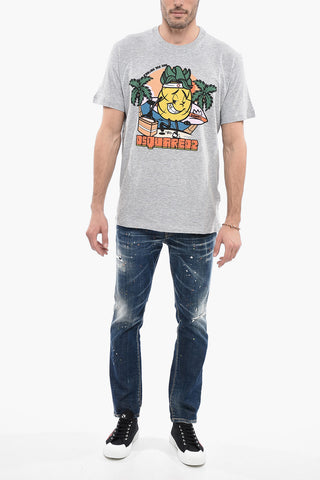 Crew Neck Cotton Blend Cool Fit T-Shirt with Print