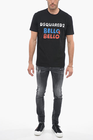 Crew Neck BELLO BELLO Paint Printed T-Shirt