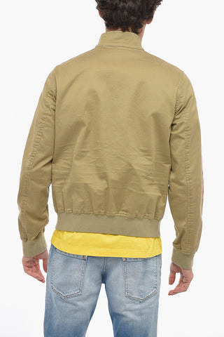 Stretch Cotton Bomber Jacket with Contrasting Three-tone Bands