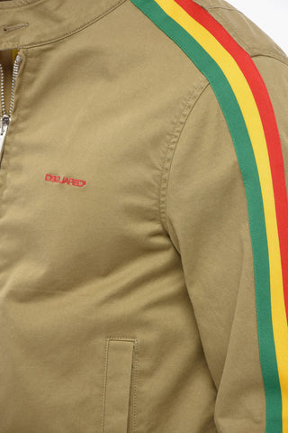Stretch Cotton Bomber Jacket with Contrasting Three-tone Bands