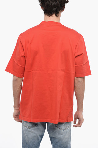 Crew Neck Cotton T-Shirt with Paint Effect Logo