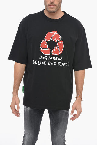 ONE LIFE ONE PLANET Crew Neck RECYCLE LEAF T-Shirt with Print