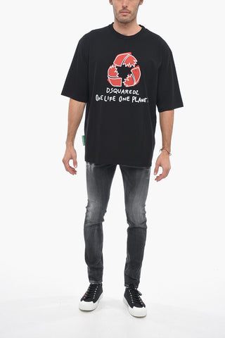 ONE LIFE ONE PLANET Crew Neck RECYCLE LEAF T-Shirt with Print