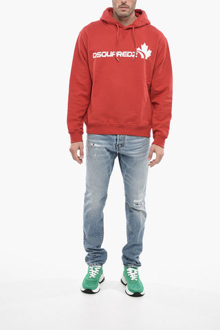 Felpa Hoodie in Cotone Garzato con Logo Frontale