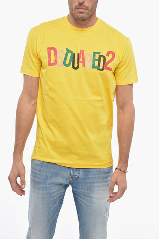 Crew Neck Cotton T-Shirt with Printed Logo