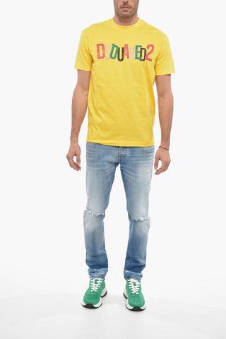 Crew Neck Cotton T-Shirt with Printed Logo