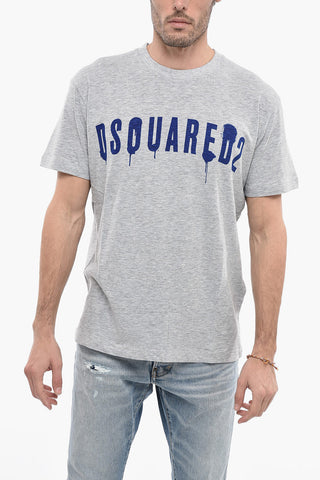 Crew Neck Cotton T-Shirt with Spray Effect Logo