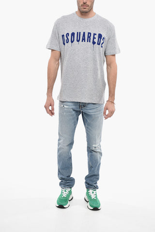Crew Neck Cotton T-Shirt with Spray Effect Logo