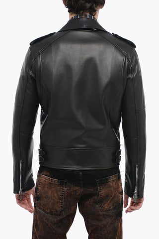 Giacca in Pelle Biker con Zip Decentrata