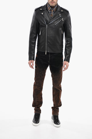 Giacca in Pelle Biker con Zip Decentrata