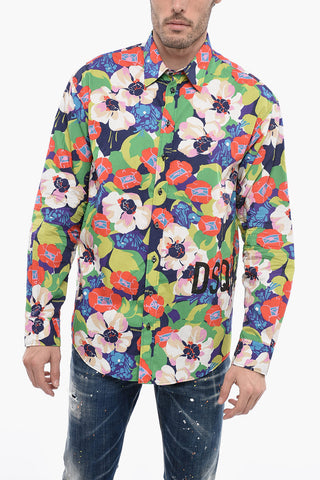 Floral Patterned Cotton Dropped Shoulder Shirt