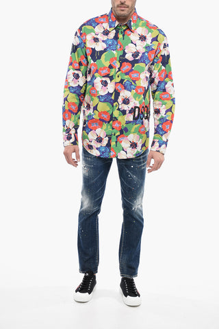 Floral Patterned Cotton Dropped Shoulder Shirt