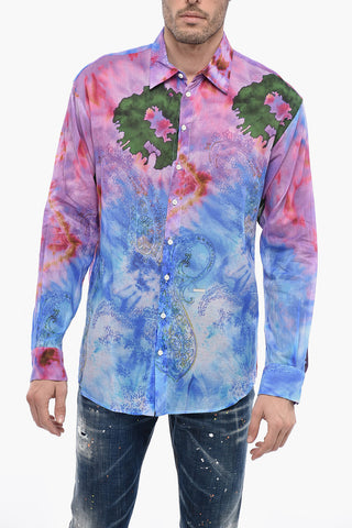 Tie Dye Cotton Shirt with Paisley Motif
