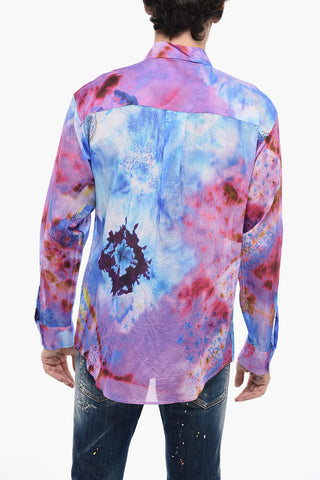 Tie Dye Cotton Shirt with Paisley Motif