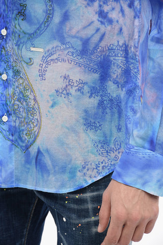 Tie Dye Cotton Shirt with Paisley Motif
