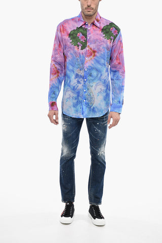 Tie Dye Cotton Shirt with Paisley Motif