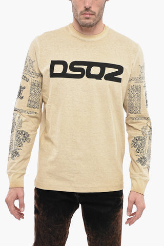 Crew Neck Cotton T-Shirt with Lettering Logo
