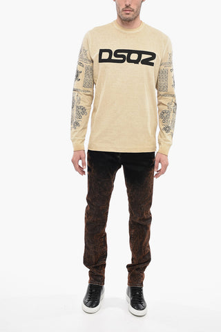 Crew Neck Cotton T-Shirt with Lettering Logo