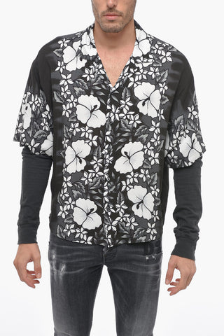 Double-Fabric Bowling Shirt with Floral Pattern