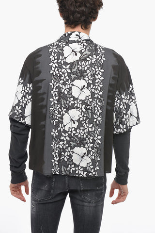 Double-Fabric Bowling Shirt with Floral Pattern