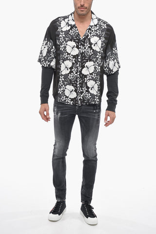 Double-Fabric Bowling Shirt with Floral Pattern