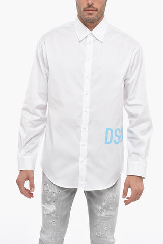 Camicia in Cotone Dropped Shoulder con Logo Stampato