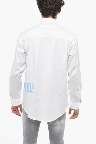 Camicia in Cotone Dropped Shoulder con Logo Stampato