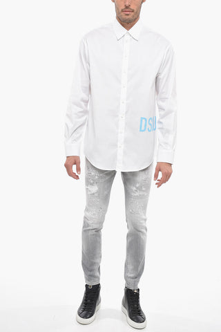 Camicia in Cotone Dropped Shoulder con Logo Stampato