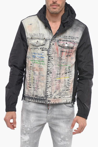 Giacca a Vento GRAFFITI con Fronte in Denim