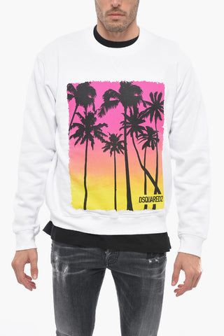 Fleece Cotton PALM SUNSET Crew Neck Sweatshirt