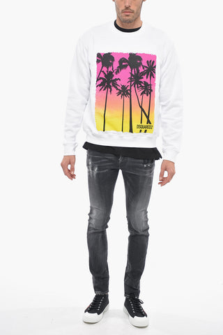 Fleece Cotton PALM SUNSET Crew Neck Sweatshirt