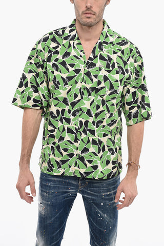 Camicia Bowling in Cotone con Motivo Vegetale