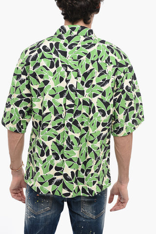 Camicia Bowling in Cotone con Motivo Vegetale