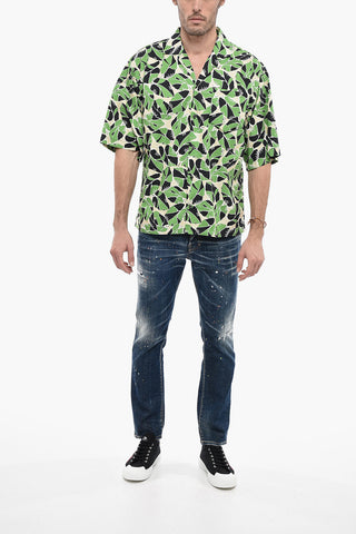 Camicia Bowling in Cotone con Motivo Vegetale