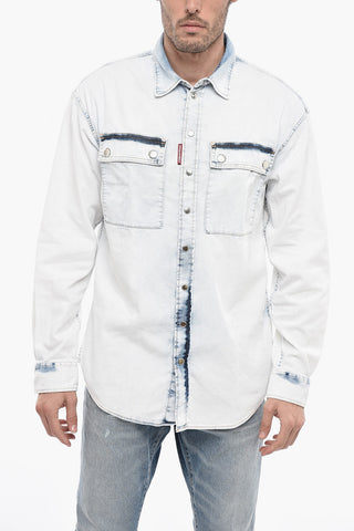 Stone Washed Denim Shirt with Snap Buttons