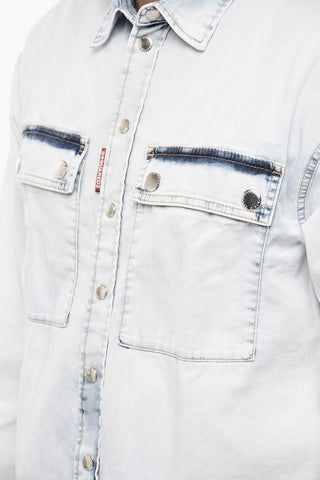 Stone Washed Denim Shirt with Snap Buttons