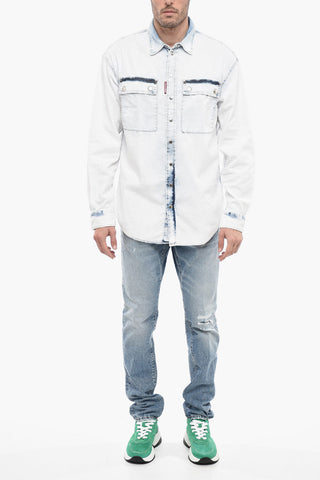 Stone Washed Denim Shirt with Snap Buttons