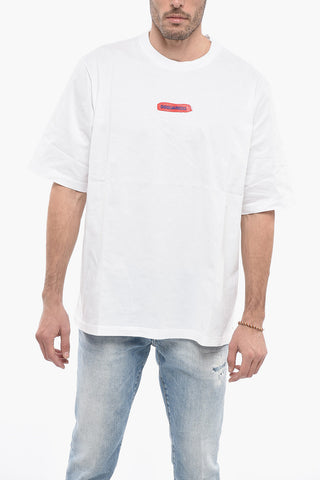 Crew Neck Cotton T-Shirt with Paint Effect Logo