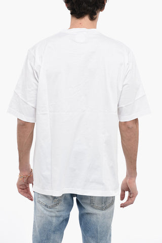 Crew Neck Cotton T-Shirt with Paint Effect Logo