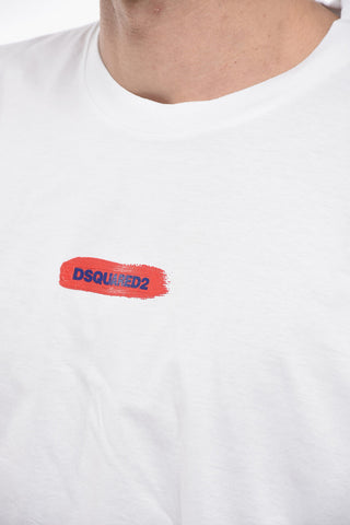 Crew Neck Cotton T-Shirt with Paint Effect Logo
