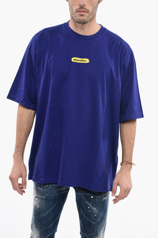 Crew Neck Cotton T-Shirt with Paint Effect Logo