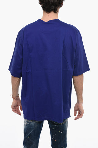 Crew Neck Cotton T-Shirt with Paint Effect Logo