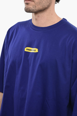 Crew Neck Cotton T-Shirt with Paint Effect Logo