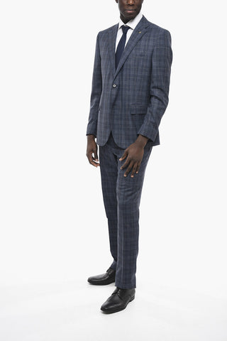 CC COLLECTION Wool Silk and Linen Blend Suit with Tartan Motif