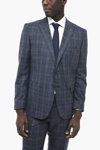 CC COLLECTION Wool Silk and Linen Blend Suit with Tartan Motif