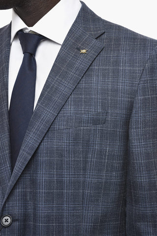 CC COLLECTION Wool Silk and Linen Blend Suit with Tartan Motif