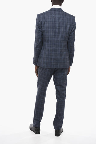 CC COLLECTION Wool Silk and Linen Blend Suit with Tartan Motif