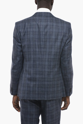 CC COLLECTION Wool Silk and Linen Blend Suit with Tartan Motif