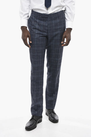 CC COLLECTION Wool Silk and Linen Blend Suit with Tartan Motif